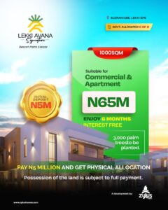 Lekki Avana Signature Resort Palm Estate offering Government Allocated C of O residential and commercial land for sale in Eleranigbe, Ibeju-Lekki, Lagos.